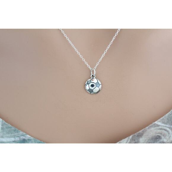 Sterling Silver Soccer Ball Necklace, Silver Soccer Ball Necklace - Picture 1 of 3